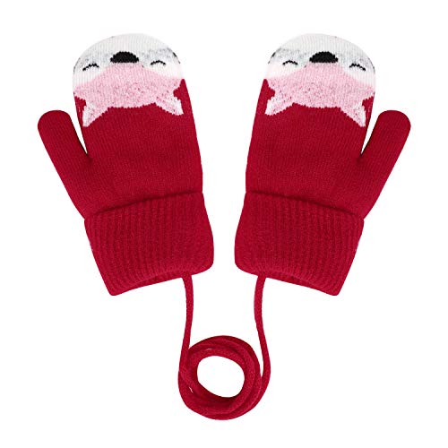 YSXY Süße Fäustlinge Baby Kleinkind Gestrickte Handschuhe für 1 2 3 4 5 6 Jahre Jungen Mädchen Winter Warme Strickhandschuhe mit schnur Fleece-Innenfutter von YSXY