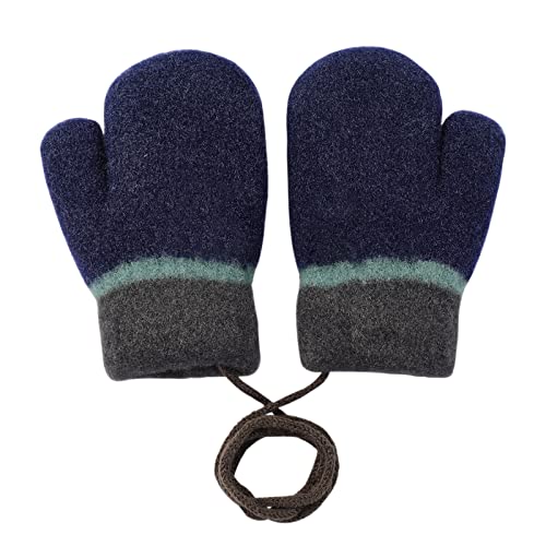 YSXY Süße Fäustlinge Baby Kleinkind Gestrickte Handschuhe für 1 2 3 Jahre Jungen Mädchen Winter Warme Strickhandschuhe mit schnur Fleece-Innenfutter (Dunkelblau-Einfarbig) von YSXY