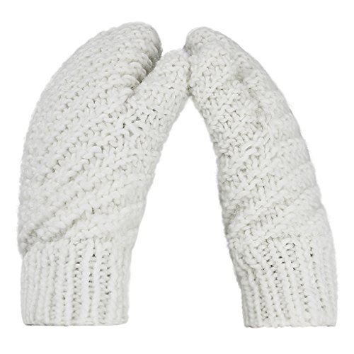YSXY Unisex Damen Herren Handschuhe Doppelschicht Verdickt Fäustlinge Winter Warm Strick Winterhandschuhe Plüschfutter Grau, Weiß, Einheitsgröße von YSXY
