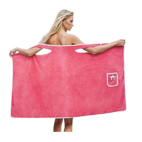 YSZWIN Tragbarer Damen-Duschrock, tragbarer Fleece-Bademantel, tragbarer Damen-Bademantel, Bade- und Duschwickelkleid (R,80 * 135) von YSZWIN