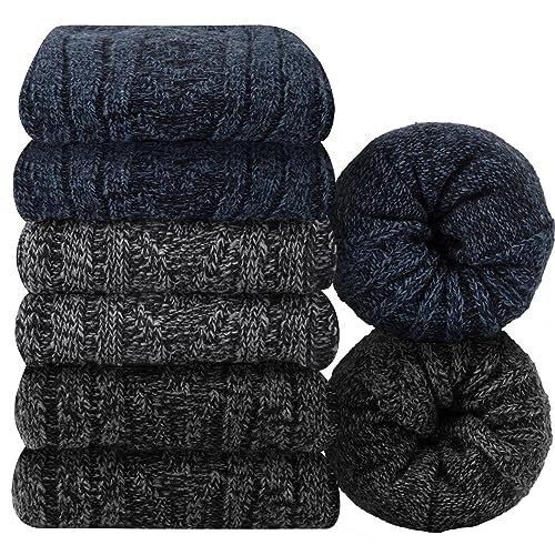 YSense Beau 6 Paar Merino WolleSocken für Herren Thermosocken Wintersocken Atmungsaktiv Wandersocken Trekkingsocken Baumwollsocken Business & Freizeit Stricksocken Sportsocken EU 38-45 von YSense Beau