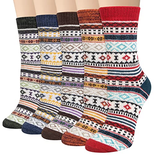 YSense Snug 5 Paar Damen Winter Wollsocken, atmungsaktive weiche dicke Socken bunte Farbe Premium Qualität klimaregulierende Wirkung MEHRWEG von YSense Snug