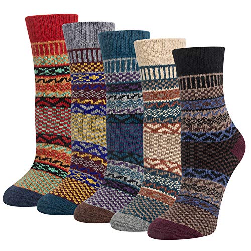 YSense Snug 5 Paar Damen Winter Wollsocken, atmungsaktive weiche dicke Socken bunte Farbe Premium Qualität klimaregulierende Wirkung MEHRWEG von YSense Snug