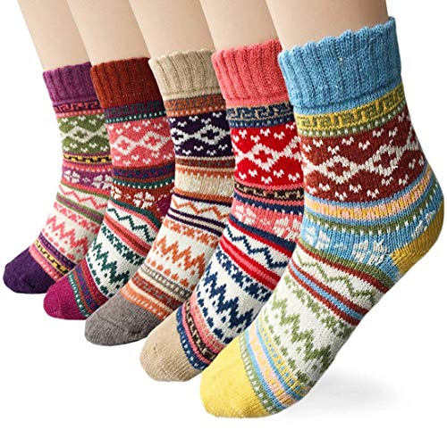 YSense Snug 5 Paar Damen Winter Wollsocken, atmungsaktive weiche dicke Socken bunte Farbe Premium Qualität klimaregulierende Wirkung MEHRWEG von YSense Snug