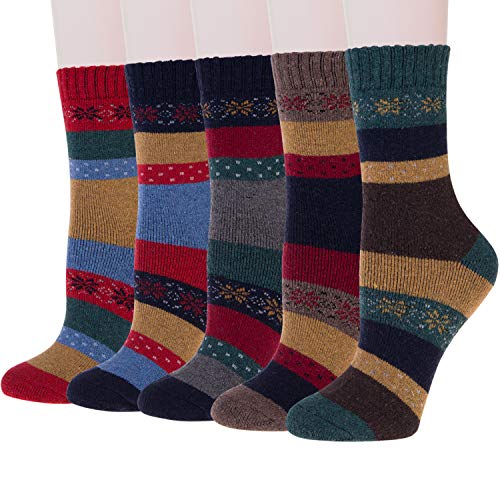 YSense Snug 5 Paar Damen Winter Wollsocken, atmungsaktive weiche dicke Socken bunte Farbe Premium Qualität klimaregulierende Wirkung MEHRWEG von YSense Snug