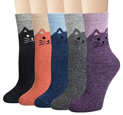 YSense Snug 5 Paar Damen Socken, Damen Wollsocken, Gestrickte Damensocken, Kuschelsocken für Frauen, Socken mit süßem Muster, Warme Socken Damen für den Winter von YSense Snug