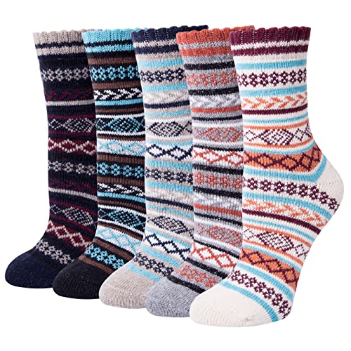 YSense Snug 5 Paar Wollsocken Damen, Warme Socken Damen, Thermosocken, Dicke Socken für den Winter von YSense Snug