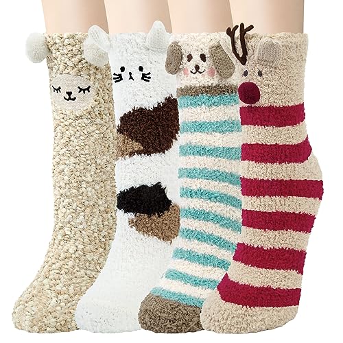 YSense Snug Kuschelsocken Damen Flauschige Kuschel Socken Haussocken Warme Bettsocken Damensocken Weihnachten Geschenk Dicke Flauschsocken Weihnachtssocken Wintersocken für Mädchen 37-42 von YSense Snug