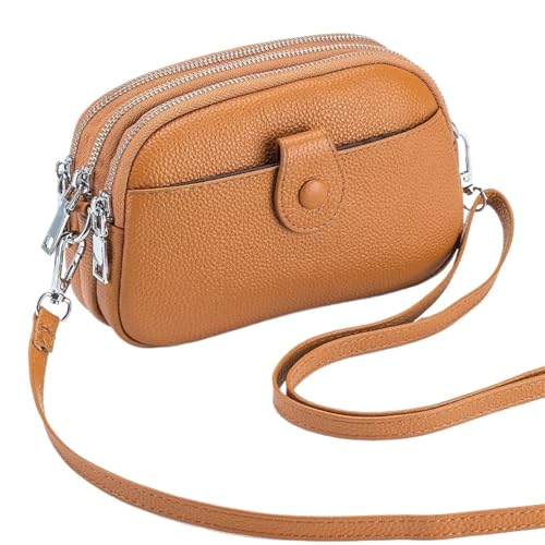 YShiuoL Umhängetasche Damen Damen-Umhängetaschen aus Leder, Mini-Messenger-Geldbörsen mit drei Reißverschlusstaschen(Brown) von YShiuoL