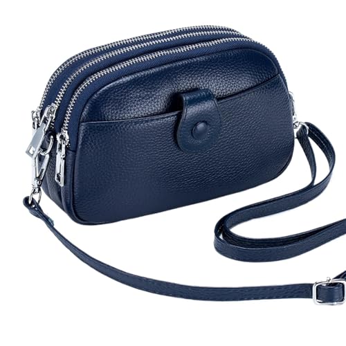YShiuoL Umhängetasche Damen Damen-Umhängetaschen aus Leder, Mini-Messenger-Geldbörsen mit drei Reißverschlusstaschen(Deep Blue) von YShiuoL