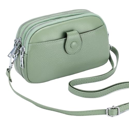 YShiuoL Umhängetasche Damen Damen-Umhängetaschen aus Leder, Mini-Messenger-Geldbörsen mit drei Reißverschlusstaschen(Light Green) von YShiuoL
