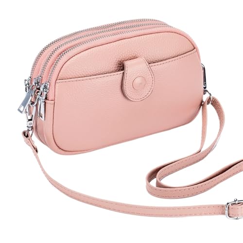 YShiuoL Umhängetasche Damen Damen-Umhängetaschen aus Leder, Mini-Messenger-Geldbörsen mit drei Reißverschlusstaschen(Light Pink) von YShiuoL