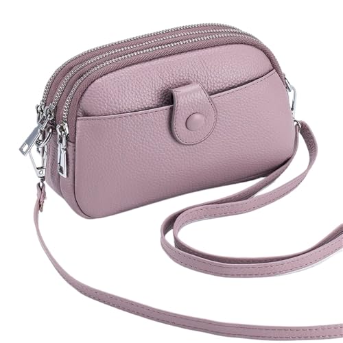 YShiuoL Umhängetasche Damen Damen-Umhängetaschen aus Leder, Mini-Messenger-Geldbörsen mit drei Reißverschlusstaschen(Light Purple) von YShiuoL