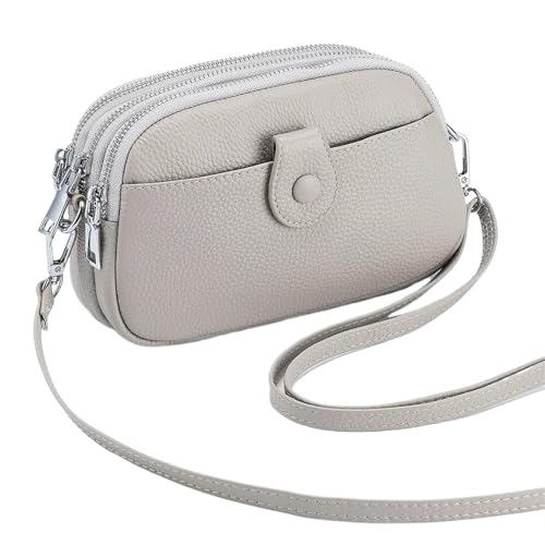 YShiuoL Umhängetasche Damen Damen-Umhängetaschen aus Leder, Mini-Messenger-Geldbörsen mit drei Reißverschlusstaschen(Sunlight White) von YShiuoL