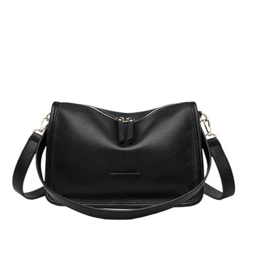 YShiuoL Umhängetasche Damen Frauen Umhängetasche Tote Tasche Leder Schulter Einfarbig Rindsleder Weibliche Messenger Handtasche(Black) von YShiuoL