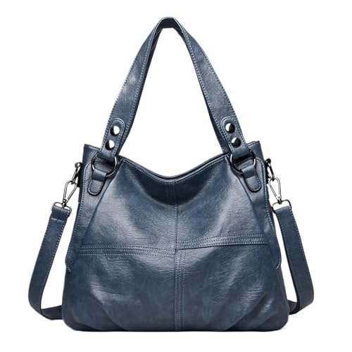 YShiuoL Umhängetasche Damen Große Kapazität Crossbody Tote Schultertaschen Echtes Leder Griff Handtaschen Casual(Sky Blue) von YShiuoL