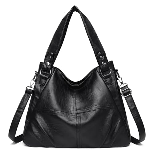 YShiuoL Umhängetasche Damen Große Kapazität Umhängetasche aus weichem Leder Handtasche im Messenger-Stil Nähen Volltonfarbe(Black) von YShiuoL