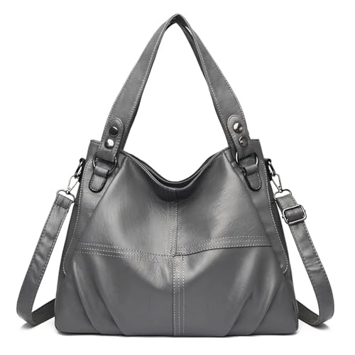 YShiuoL Umhängetasche Damen Große Kapazität Umhängetasche aus weichem Leder Handtasche im Messenger-Stil Nähen Volltonfarbe(Grey) von YShiuoL