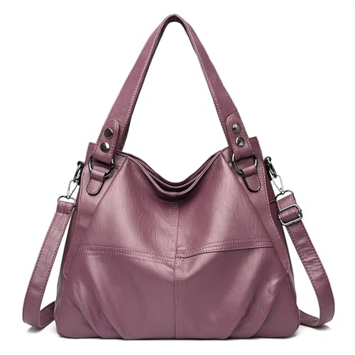 YShiuoL Umhängetasche Damen Große Kapazität Umhängetasche aus weichem Leder Handtasche im Messenger-Stil Nähen Volltonfarbe(Purple) von YShiuoL