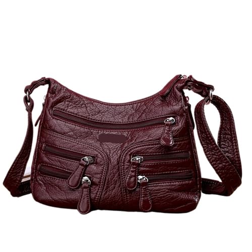 YShiuoL Umhängetasche Damen Kleine weiche Umhängetasche, lässige Damentasche, gewaschenes Leder, verstellbare mit mehreren Taschen(Red) von YShiuoL
