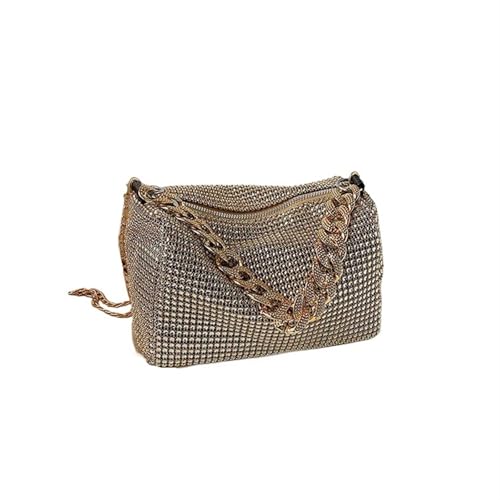 YShiuoL Umhängetasche Damen Umhängetasche Unterarmtasche Mode Glitzer Strass Abendtasche Damen Trend Glänzende Handtasche Weibliche Party(Gold) von YShiuoL
