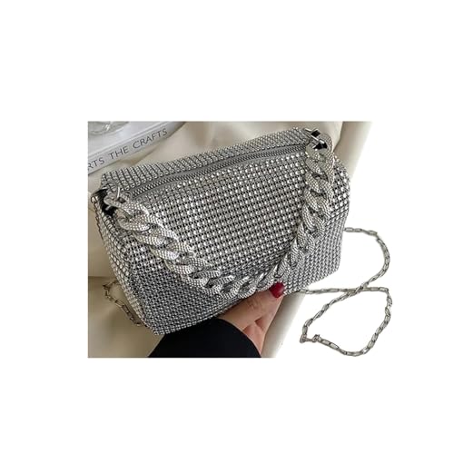 YShiuoL Umhängetasche Damen Umhängetasche Unterarmtasche Mode Glitzer Strass Abendtasche Damen Trend Glänzende Handtasche Weibliche Party(Sliver) von YShiuoL