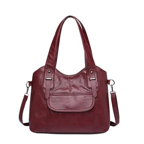 YShiuoL Umhängetasche Damen Umhängetaschen aus weichem Leder, Retro-Handtasche for Damen, große Kapazität, Damen-Schulter-Umhängetasche(Red) von YShiuoL