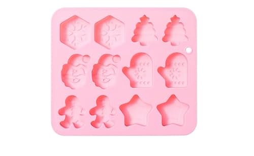 Weihnachten Silikon Backform 12-Kammer Weihnachtsbaum Schneeflocken Handschuhe Stern Ingwerfigur flexibel langlebig für Kuchen Pralinen Muffins Dekoration Backzubehör Party von YTAXYZWR