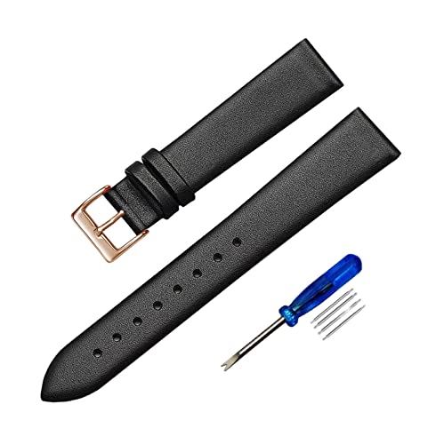 12mm-22mm Damen Herren Uhrenarmband in leuchtenden Farben, einfarbiges Echtlederarmband mit polierter Schnalle, One Size von YTBHSHXZ