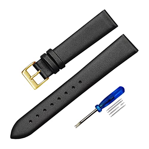 12mm-22mm Damen Herren Uhrenarmband in leuchtenden Farben, einfarbiges Echtlederarmband mit polierter Schnalle, One Size von YTBHSHXZ