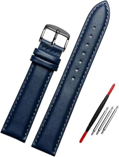 Blaues Lederarmband 12mm - 23 Uhr Ersatz Armband Zubehör, 21mm von YTBHSHXZ