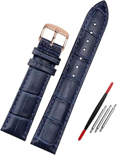 Blaues Lederarmband 12mm - 23 Uhr Ersatz Armband Zubehör, 22mm von YTBHSHXZ