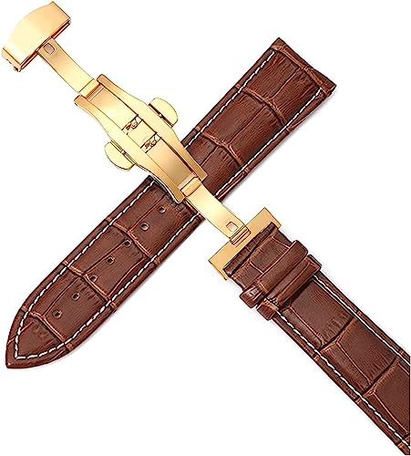 Leat 12-24mm Herren Damen Echtes Leder Uhrenarmband Ersatz Automatische Schnalle Uhrenarmbänder, One Size von YTBHSHXZ