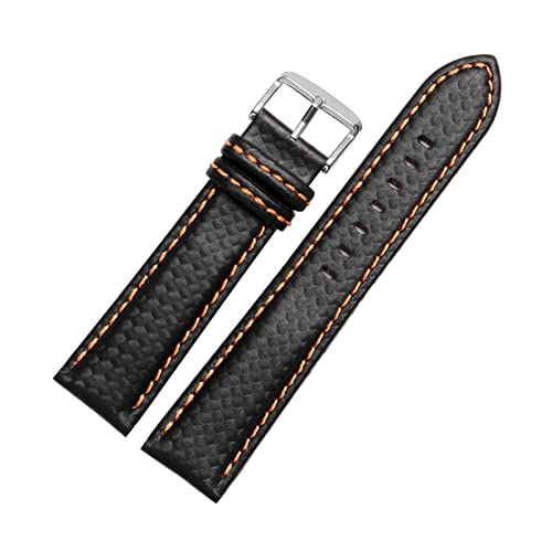 Leat Herren Uhrenarmband Kohlefaser Uhrenarmband 18mm-24mm mit Rot Gestickt + Lederfutter Verschluss, One Size von YTBHSHXZ