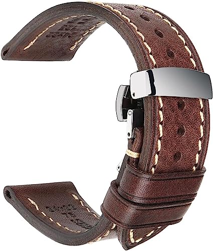 Leat Uhrenarmbänder 18mm 20mm 22mm 24mm Vintage Echtes Leder Uhrenarmband mit Schmetterlingsverschluss, One Size von YTBHSHXZ