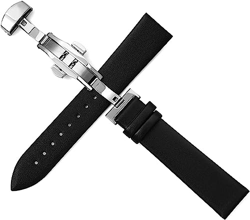 Lederarmband 10mm-22mm Uhrenarmband Weiches dünnes Lederarmband mit Schmetterlingsverschluss, One Size von YTBHSHXZ