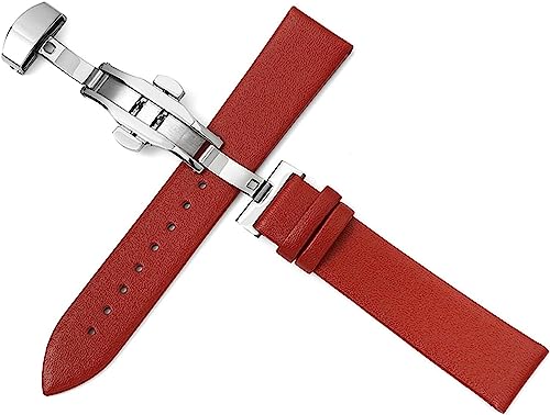 Lederarmband 10mm-22mm Uhrenarmband Weiches dünnes Lederarmband mit Schmetterlingsverschluss, One Size von YTBHSHXZ