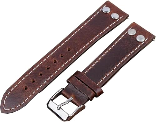 Retro Rivets Lederarmband 18mm - 24mm Herrenuhr Armband Ersatz Schnellspan, 20mm von YTBHSHXZ