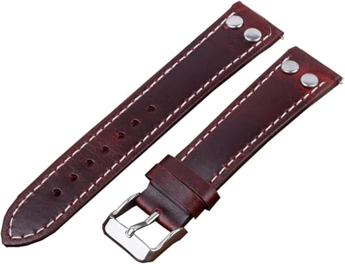Retro Rivets Lederarmband 18mm - 24mm Herrenuhr Armband Ersatz Schnellspan, 22mm von YTBHSHXZ