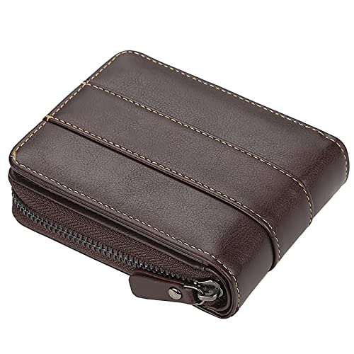 YTBHSHXZ Ledergeldbörse für Herren, geschützt mit Münzfach, Geldfach, Kreditkarten-Reißverschluss, echt, Bruin, Einheitsgröße, Amerikanisch von YTBHSHXZ