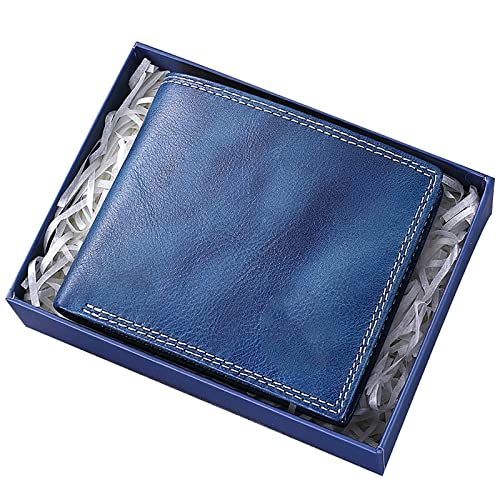 YTBHSHXZ Mit Blockierung, kurzer Ausweis- und Geldscheinhalter aus weichem Leder mit Geschenkbox, blau, Einheitsgröße, Amerikanisch von YTBHSHXZ