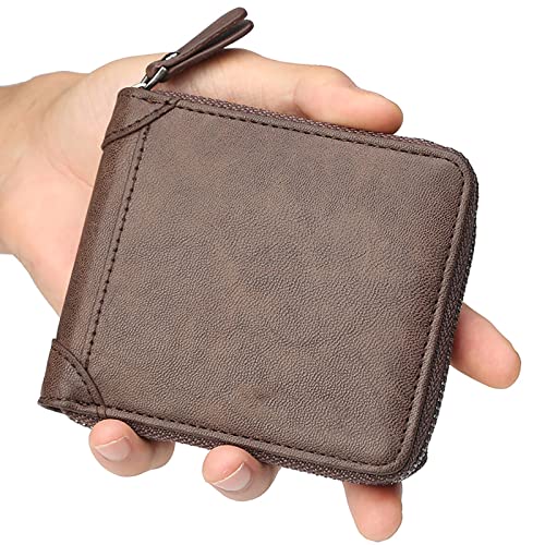 YTBHSHXZ Wallets Herren Slim Bifold Wallet Blocking Echtes Leder mit Reißverschluss Münzfach Flip, Bruin, Einheitsgröße, Amerikanisch von YTBHSHXZ