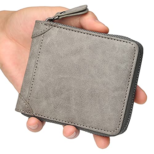 YTBHSHXZ Wallets Herren Slim Bifold Wallet Blocking Echtes Leder mit Reißverschluss Münzfach Flip, Grijs, Einheitsgröße, Amerikanisch von YTBHSHXZ