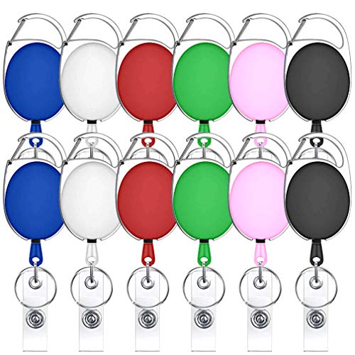 12 Stück Karabiner einziehbare Ausweishalter Clips Lanyard Extender für Schlüsselanhänger und Ausweise, 12 Stück, 6 Farbe, 3.5x6cm von YTBUBOR