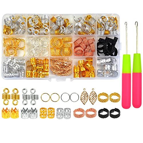 200 Stück Dreadlocks Haar Geflecht Ringe Metall Braids Schmuck Aluminium Dreadlocks Perlen Manschetten Haarschmuck mit 2 Verschiedene Größen von Häkelnadeln von YTBYT