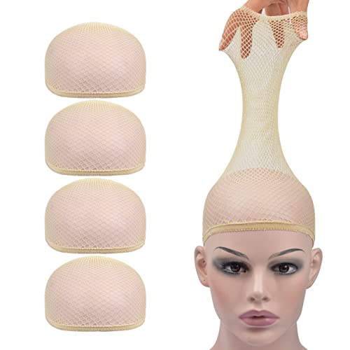 4 Stück Perückenkappen Mesh Perückenstrumpfkappen für Frauen Männer Kinder (Mesh Wig Cap, Beige) von YTBYT