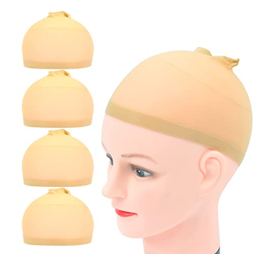 4 Stück Perückenkappen Stretch Nylon Perückenstrumpfkappen für Frauen Männer Kinder (Nylon Wig Cap, Beige) von YTBYT