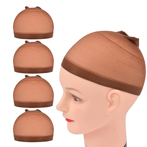 4 Stück Perückenkappen Stretch Nylon Perückenstrumpfkappen für Frauen Männer Kinder (Nylon Wig Cap, Dunkelbraun) von YTBYT