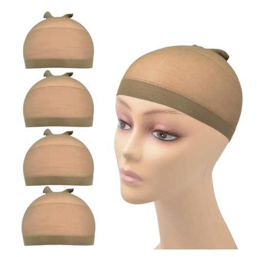 4 Stück Perückenkappen Stretch Nylon Perückenstrumpfkappen für Frauen Männer Kinder (Nylon Wig Cap, Hellbraun) von YTBYT