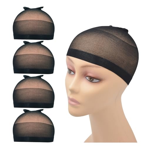 4 Stück Perückenkappen Stretch Nylon Perückenstrumpfkappen für Frauen Männer Kinder (Nylon Wig Cap, Schwarz) von YTBYT